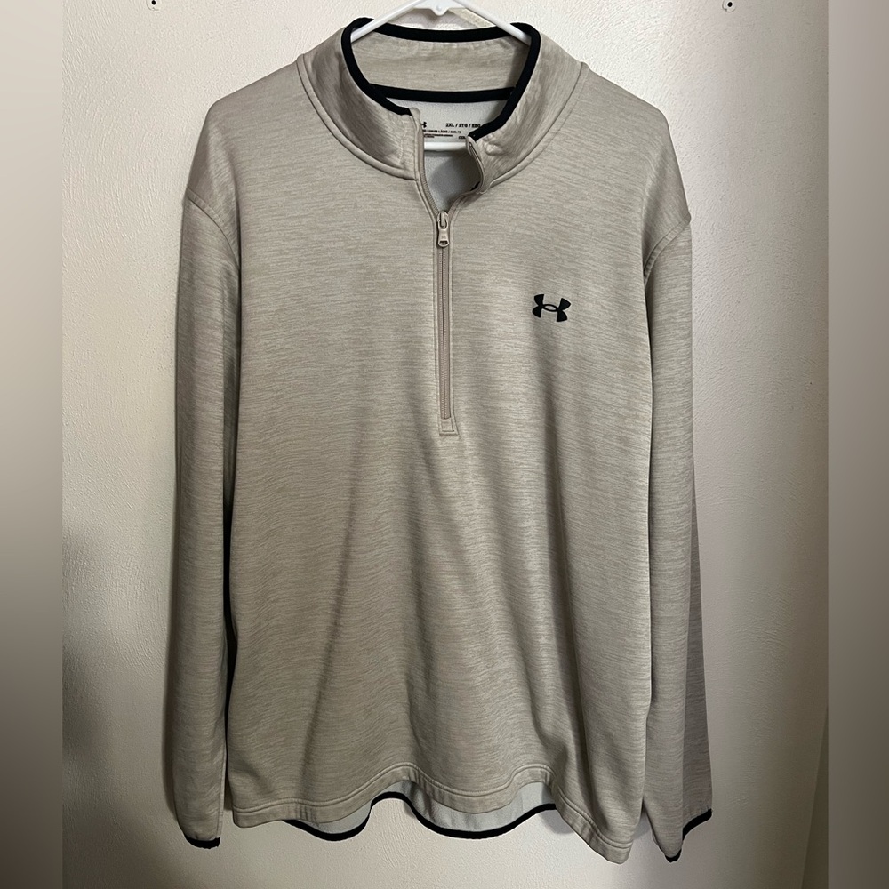 UNDER ARMOUR Classic Half Zip Quick Dry Fleece Pullover Tan Black Men's Size 2XL